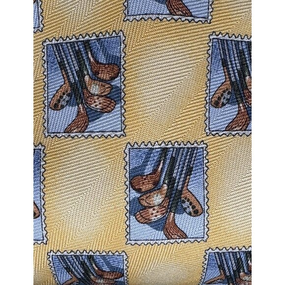 TOMMY BAHAMA Golf Tie Men's 100% Silk Golf Clubs Yellow Blue X-Wide Sporty GUC - Picture 2 of 9